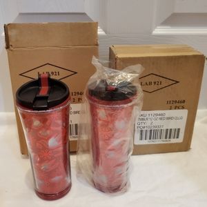 2008 Starbucks Plastic Christmas Red Doves Travel Tumbler To Go Mug 12oz NWT